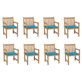 Chaises de jardin lot de 8 avec coussins bleu Bois teck massif