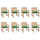 Chaises de jardin lot de 8 avec coussins vert Bois teck massif