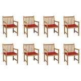 Chaises de jardin lot de 8 avec coussins rouge Bois teck massif