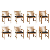 Chaises de jardin lot de 8 avec coussins noir Bois teck massif