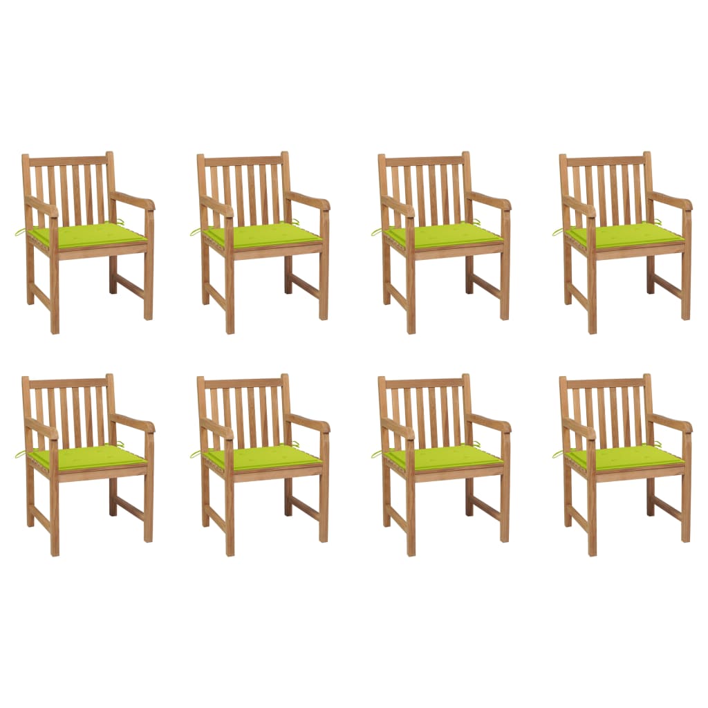 Chaises de jardin lot de 8 avec coussins vert vif Bois de teck