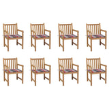 Chaises de jardin lot de 8 et coussins carreaux rouge Bois teck