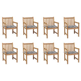 Chaises de jardin lot de 8 et coussins carreaux gris Bois teck