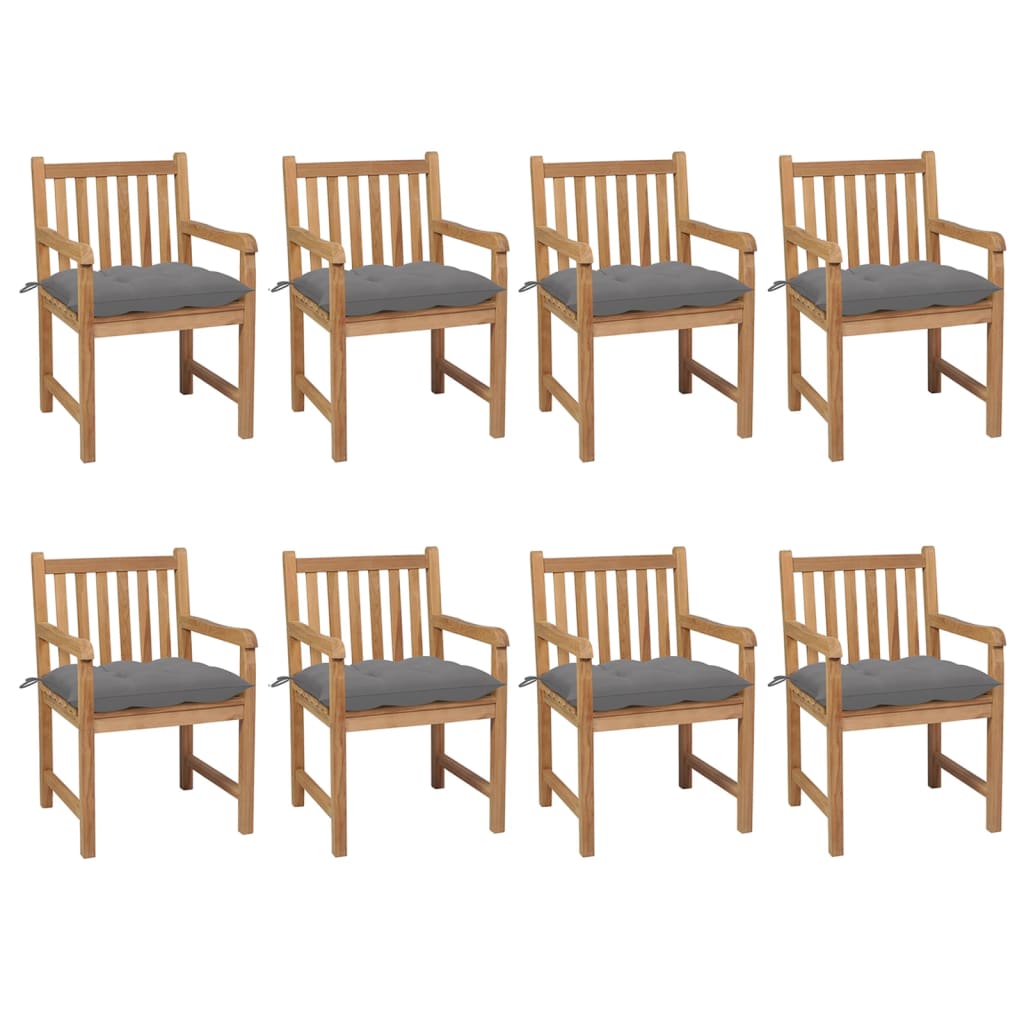 Chaises de jardin lot de 8 avec coussins gris Bois teck solide