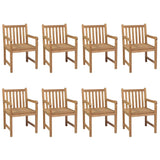 Chaises de jardin lot de 8 et coussins blanc crème Teck solide