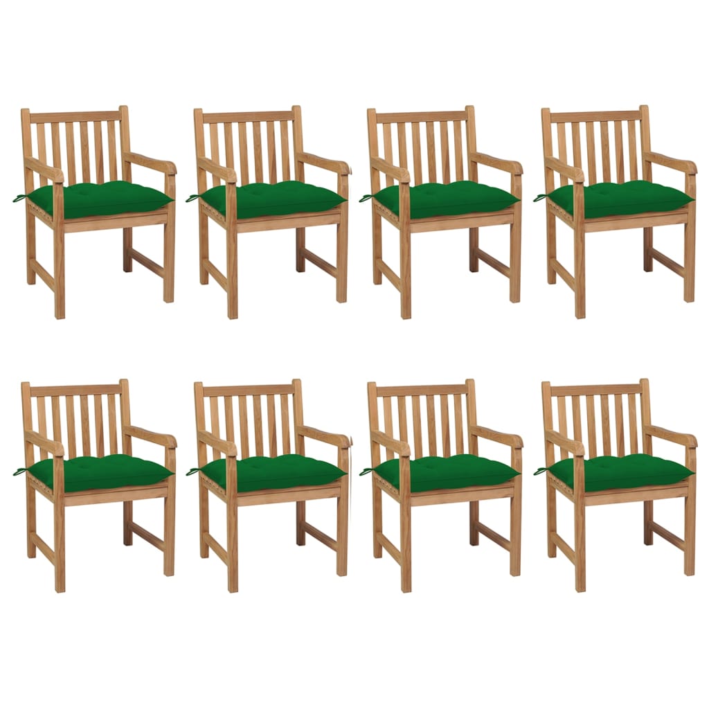 Chaises de jardin lot de 8 avec coussins vert Bois teck solide