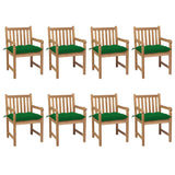 Chaises de jardin lot de 8 avec coussins vert Bois teck solide