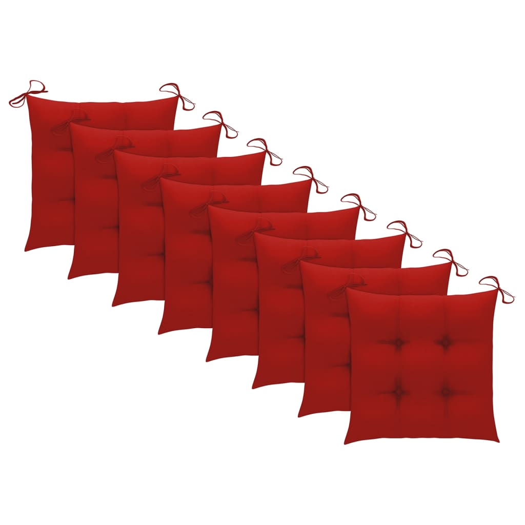 Chaises de jardin lot de 8 avec coussins rouge Bois teck solide