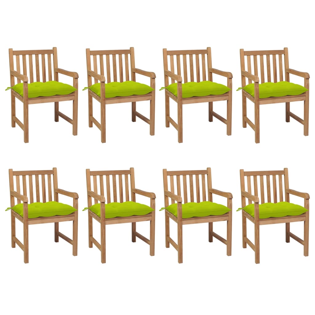 Chaises de jardin lot de 8 avec coussins vert vif Teck solide