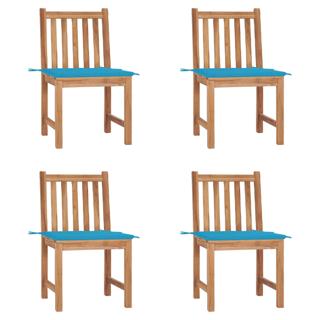 Chaises de jardin lot de 4 avec coussins Bois de teck massif