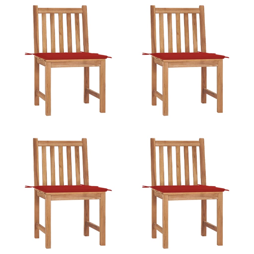 Chaises de jardin lot de 4 avec coussins Bois de teck massif