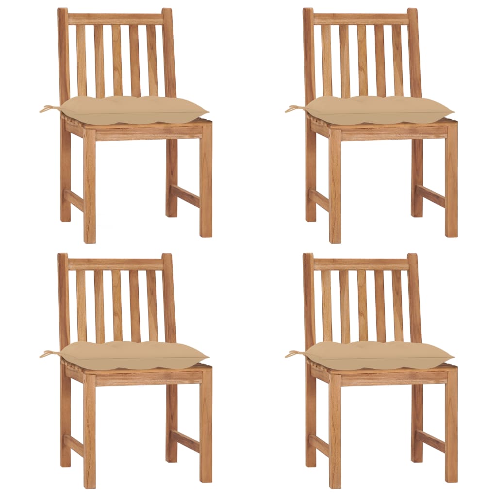 Chaises de jardin lot de 4 avec coussins Bois de teck massif