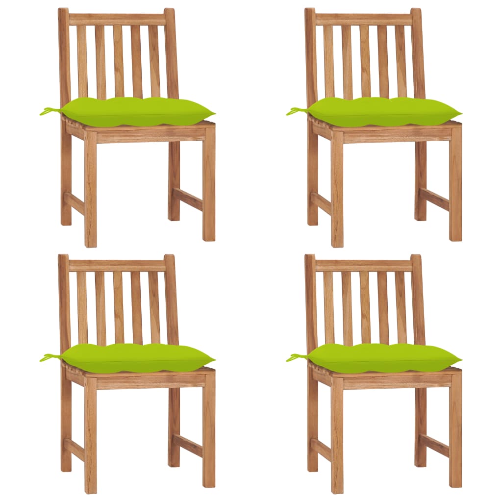 Chaises de jardin lot de 4 avec coussins Bois de teck massif