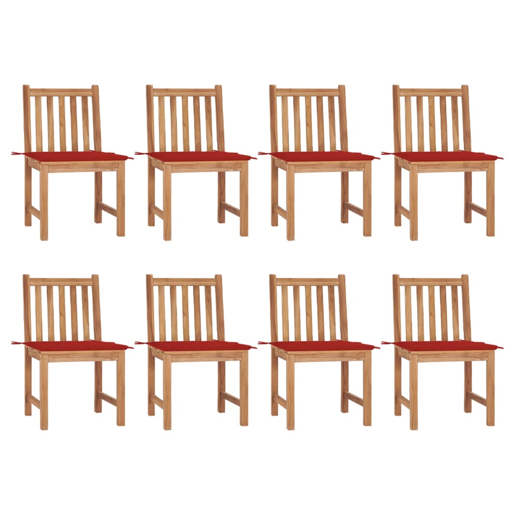 Chaises de jardin lot de 8 avec coussins Bois de teck massif