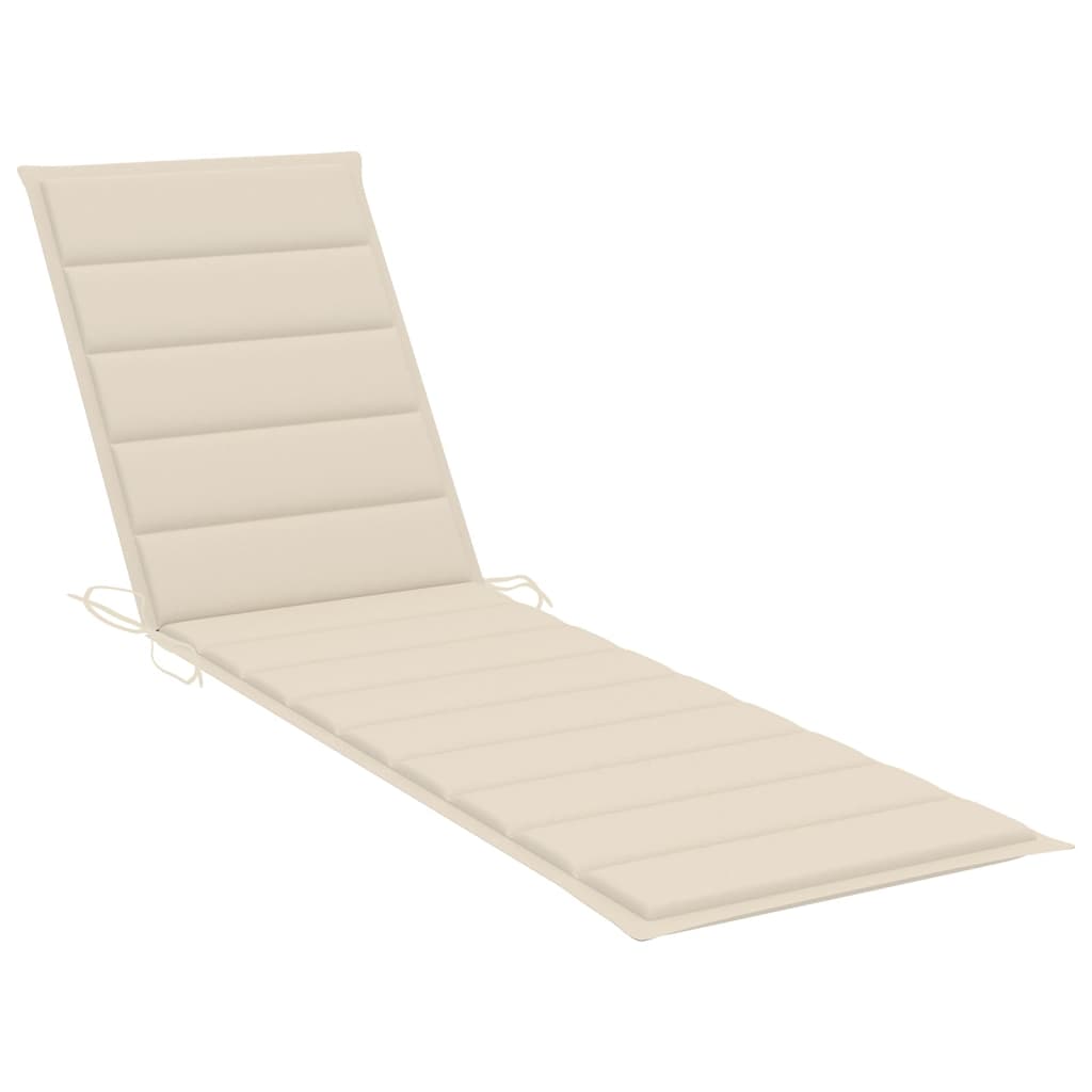 Chaises longues lot de 2 avec coussin crème Bois de teck solide