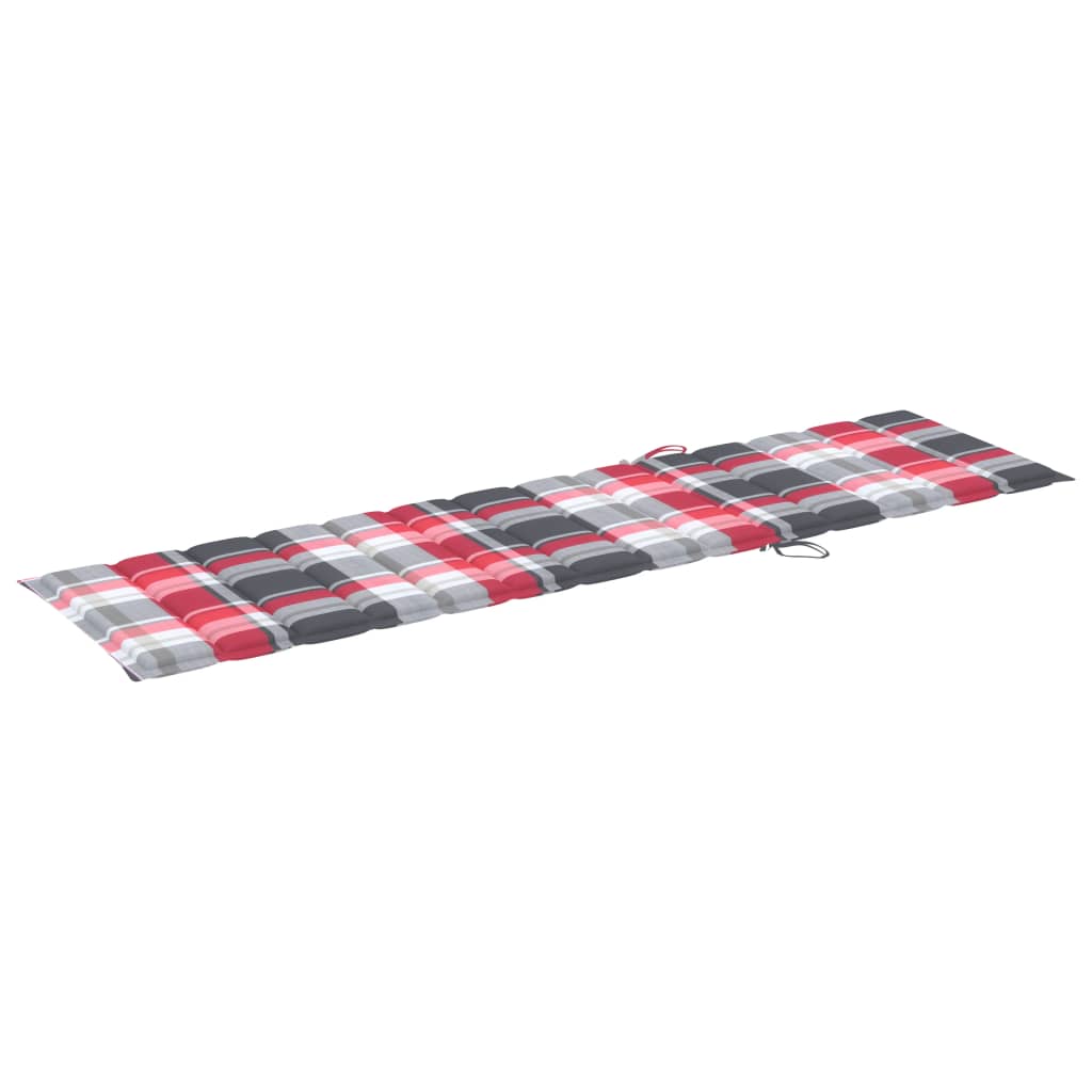 Chaises longues lot de 2 et coussin carreaux rouge Teck solide