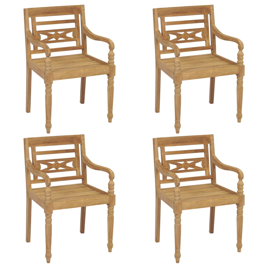 Chaises Batavia avec coussins lot de 4 Bois de teck solide