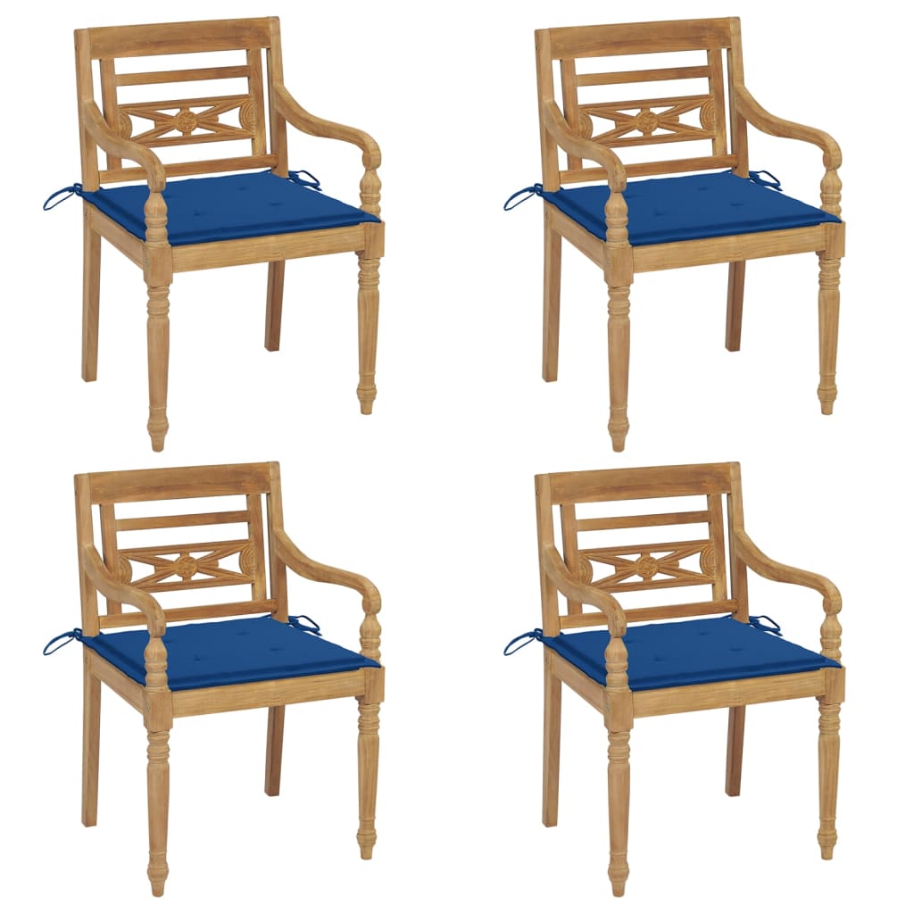 Chaises Batavia avec coussins lot de 4 Bois de teck solide