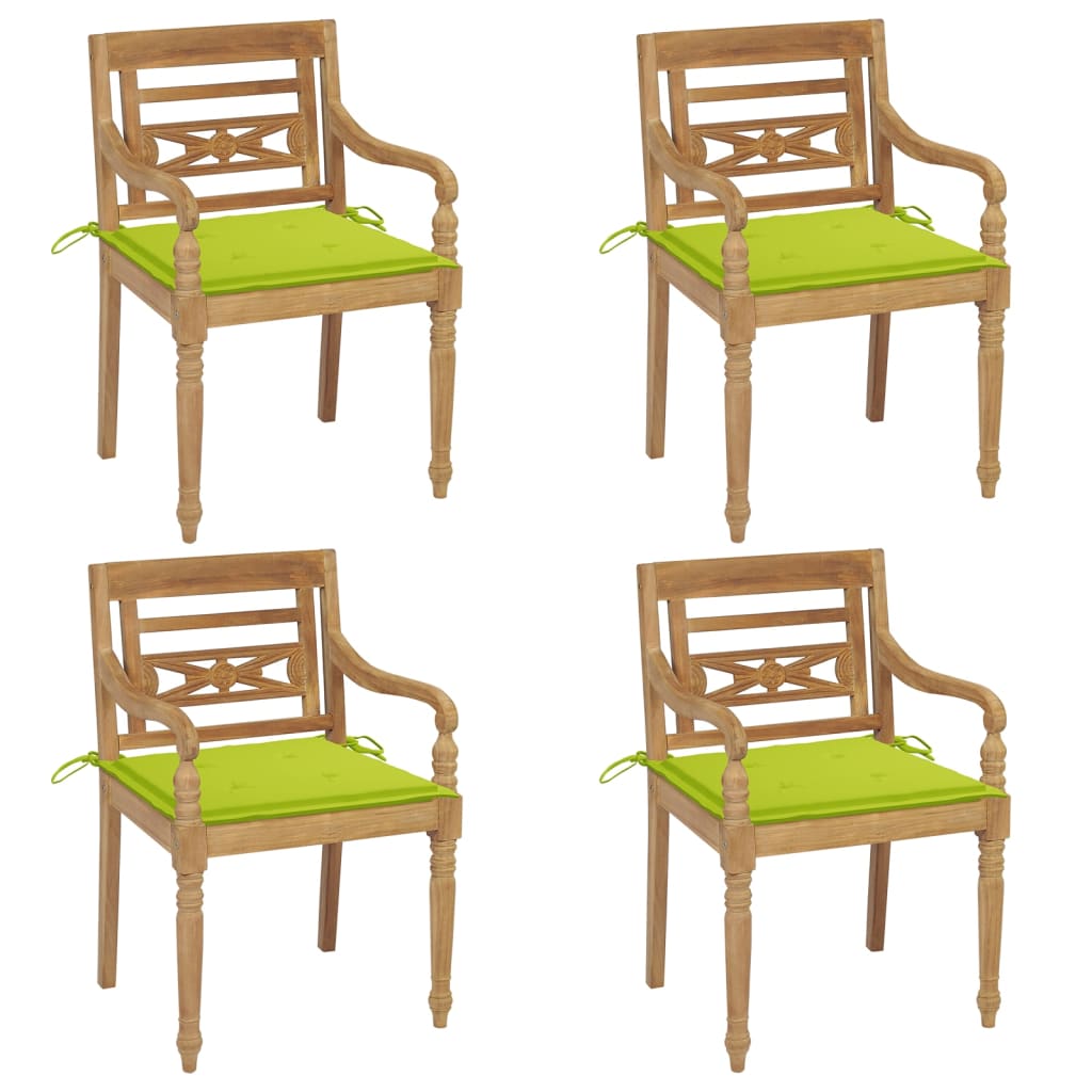 Chaises Batavia avec coussins lot de 4 Bois de teck solide