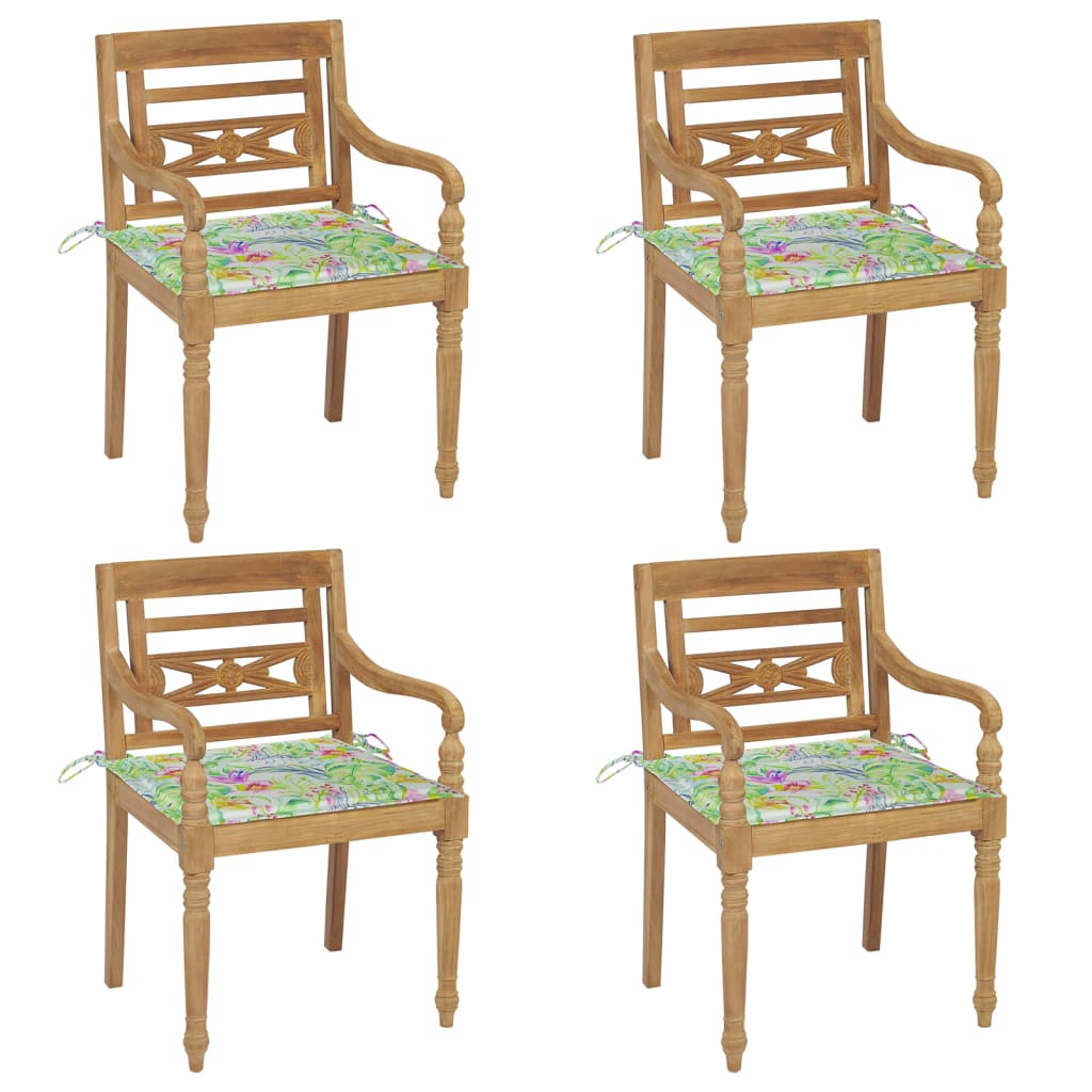 Chaises Batavia avec coussins lot de 4 Bois de teck solide