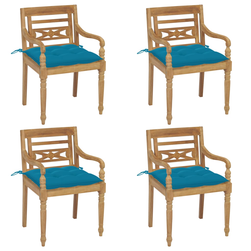 Chaises Batavia avec coussins lot de 4 Bois de teck solide