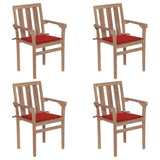 Chaises de jardin empilables avec coussins lot de 4 Teck solide