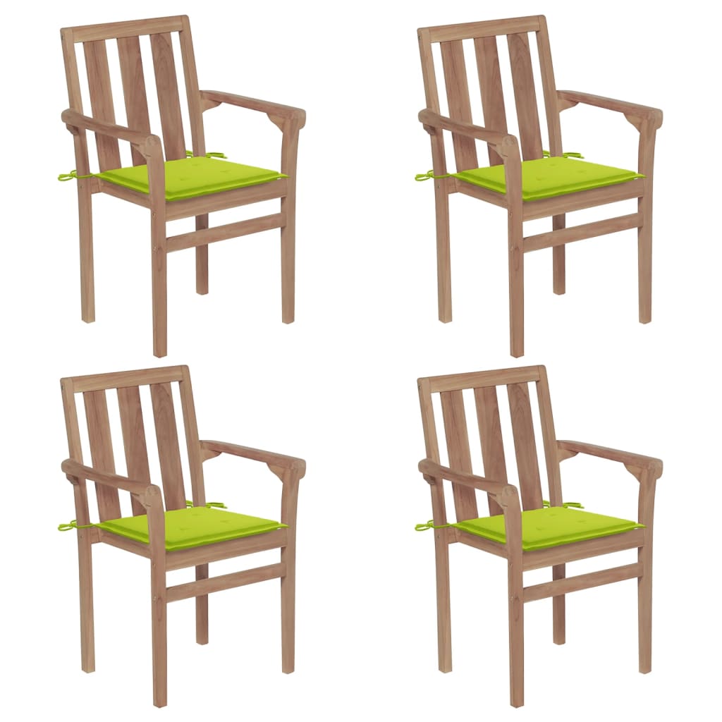 Chaises de jardin empilables avec coussins lot de 4 Teck solide