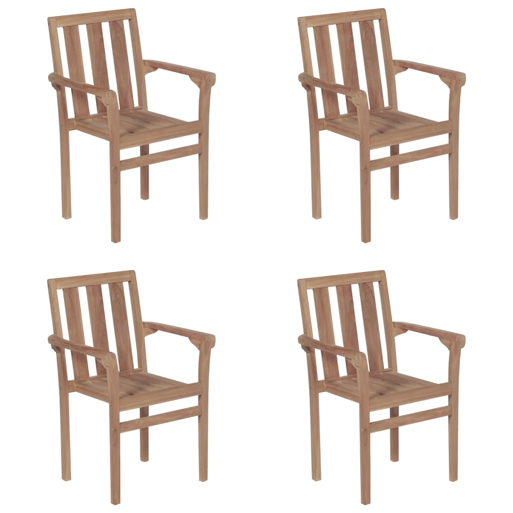 Chaises de jardin empilables avec coussins lot de 4 Teck solide