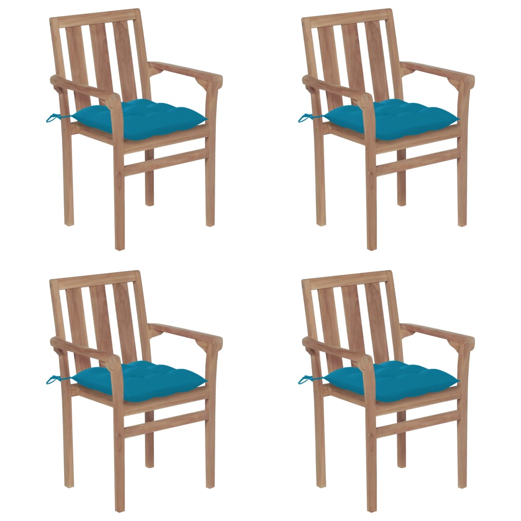 Chaises de jardin empilables avec coussins lot de 4 Teck solide