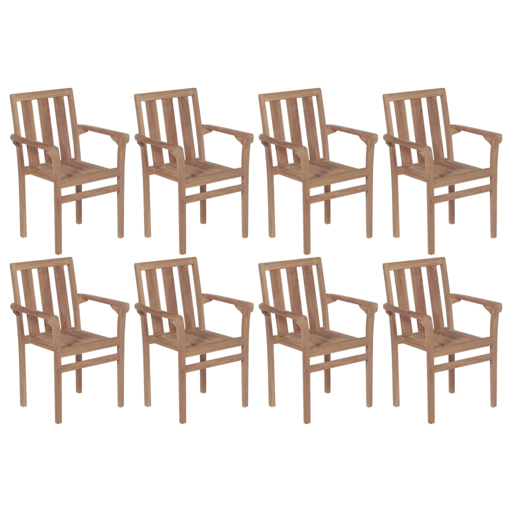 Chaises de jardin empilables avec coussins lot de 8 Teck solide