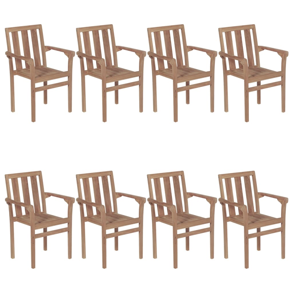 Chaises de jardin empilables avec coussins lot de 8 Teck solide