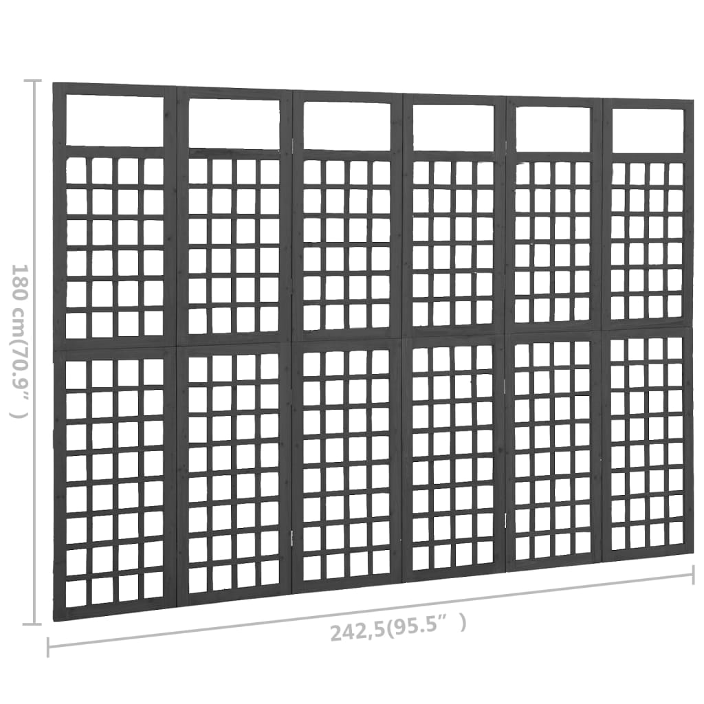 Cloison de séparation à 6 panneaux Bois de pin Noir 242,5x180cm