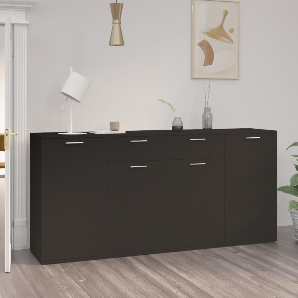 Schwarzes Sideboard 160 x 36 x 75 cm. Holzwerkstoff