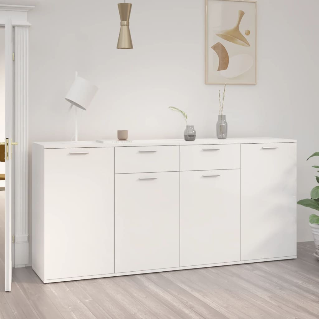 Buffet Blanc brillant 160x36x75 cm Bois d'ingénierie