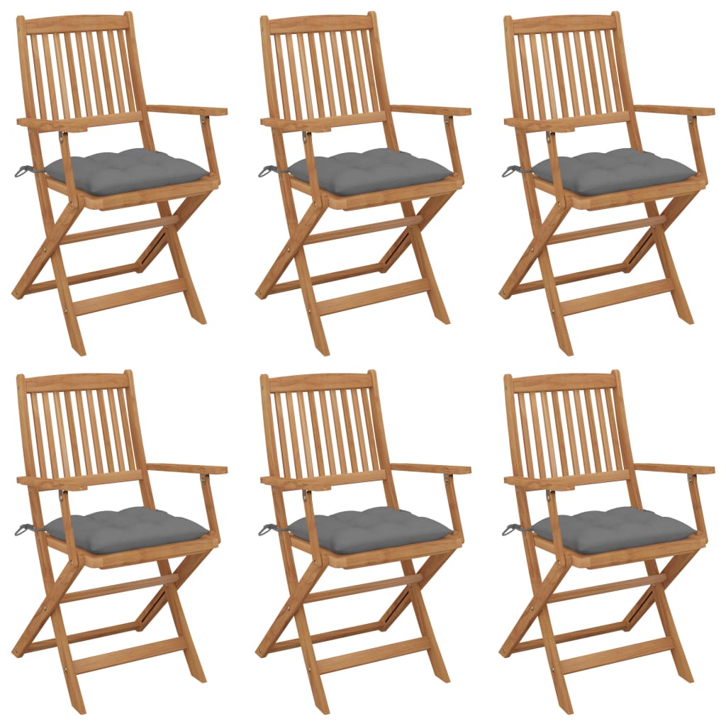 Chaises pliables de jardin lot de 6 avec coussins Bois d'acacia