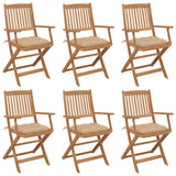 Chaises pliables de jardin lot de 6 avec coussins Bois d'acacia