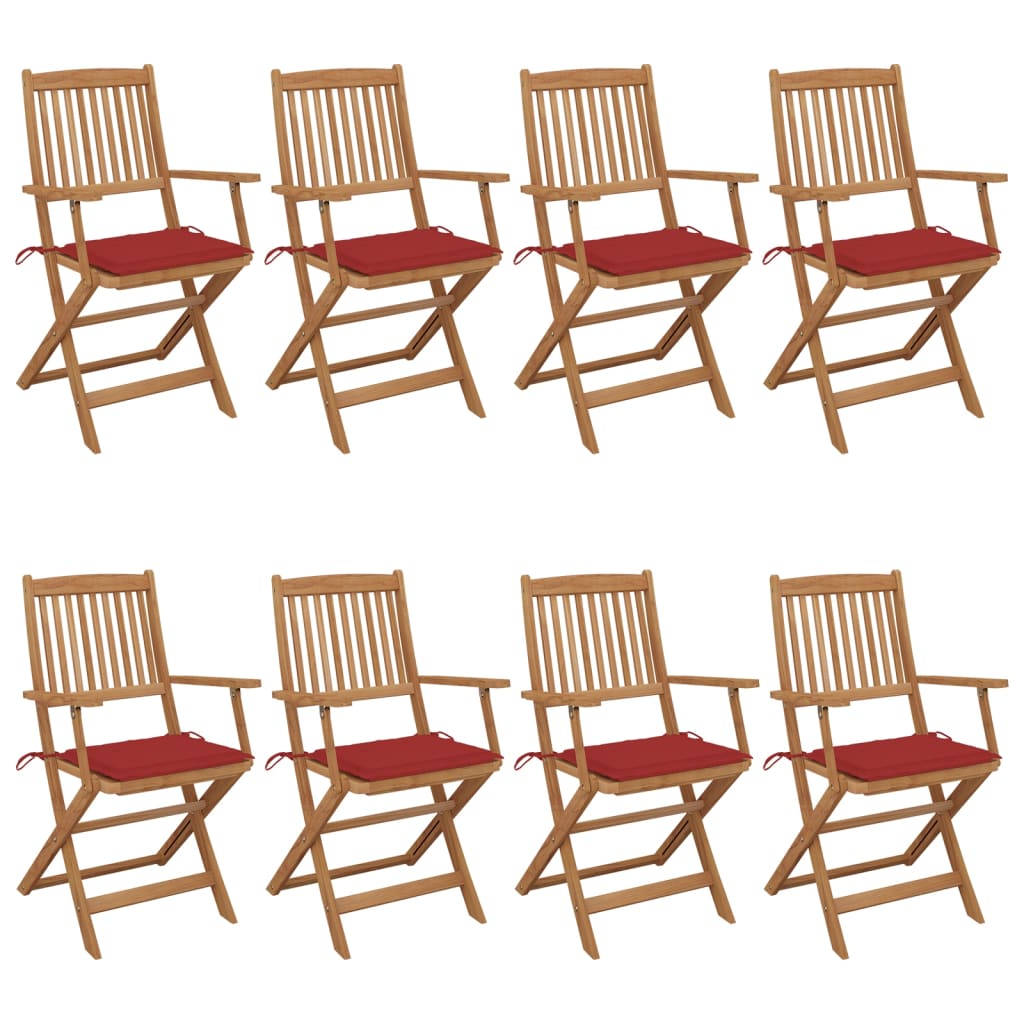 Chaises pliables de jardin lot de 8 avec coussins Bois d'acacia