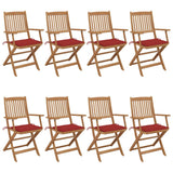 Chaises pliables de jardin lot de 8 avec coussins Bois d'acacia