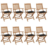 Chaises pliables de jardin lot de 8 avec coussins Bois d'acacia