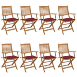 Chaises pliables de jardin lot de 8 avec coussins Bois d'acacia