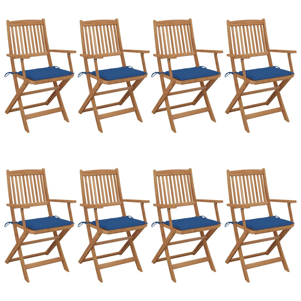 Chaises pliables de jardin lot de 8 avec coussins Bois d'acacia