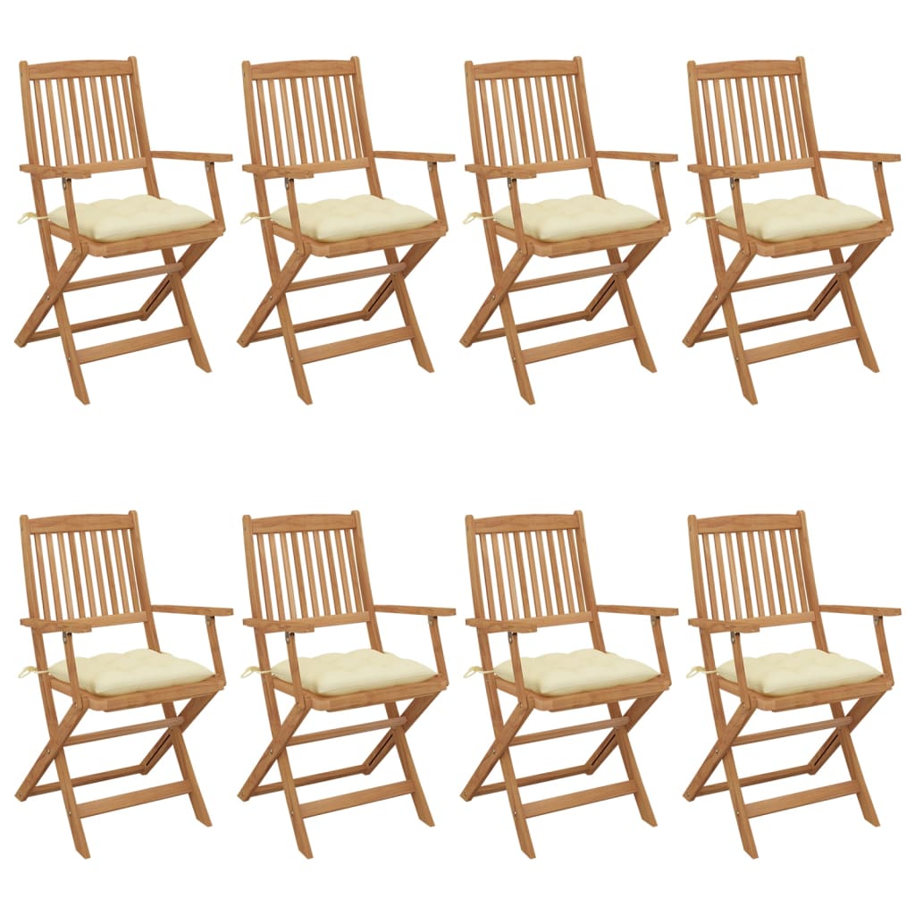 Folding Garden Chairs Set of 8 with Cushions Acacia Wood