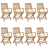 Folding Garden Chairs Set of 8 with Cushions Acacia Wood