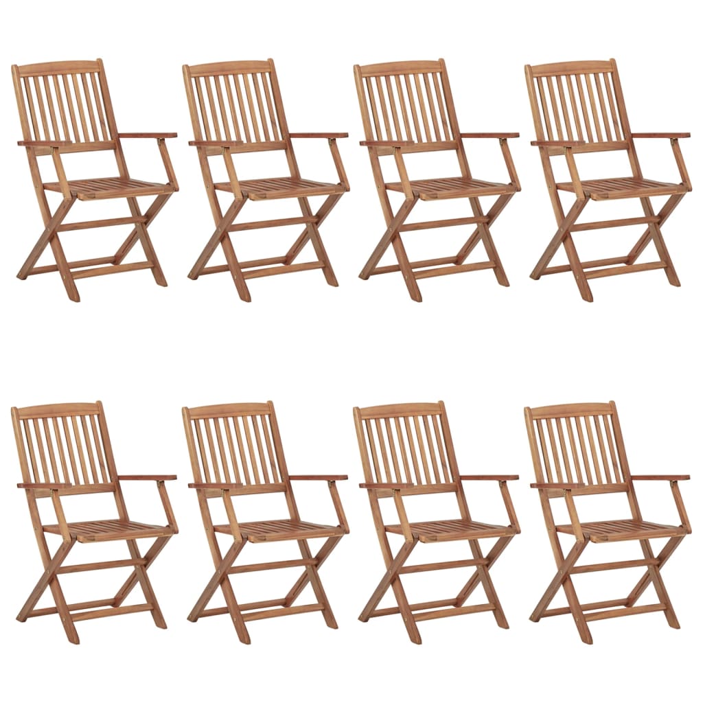 Folding Garden Chairs Set of 8 with Cushions Acacia Wood