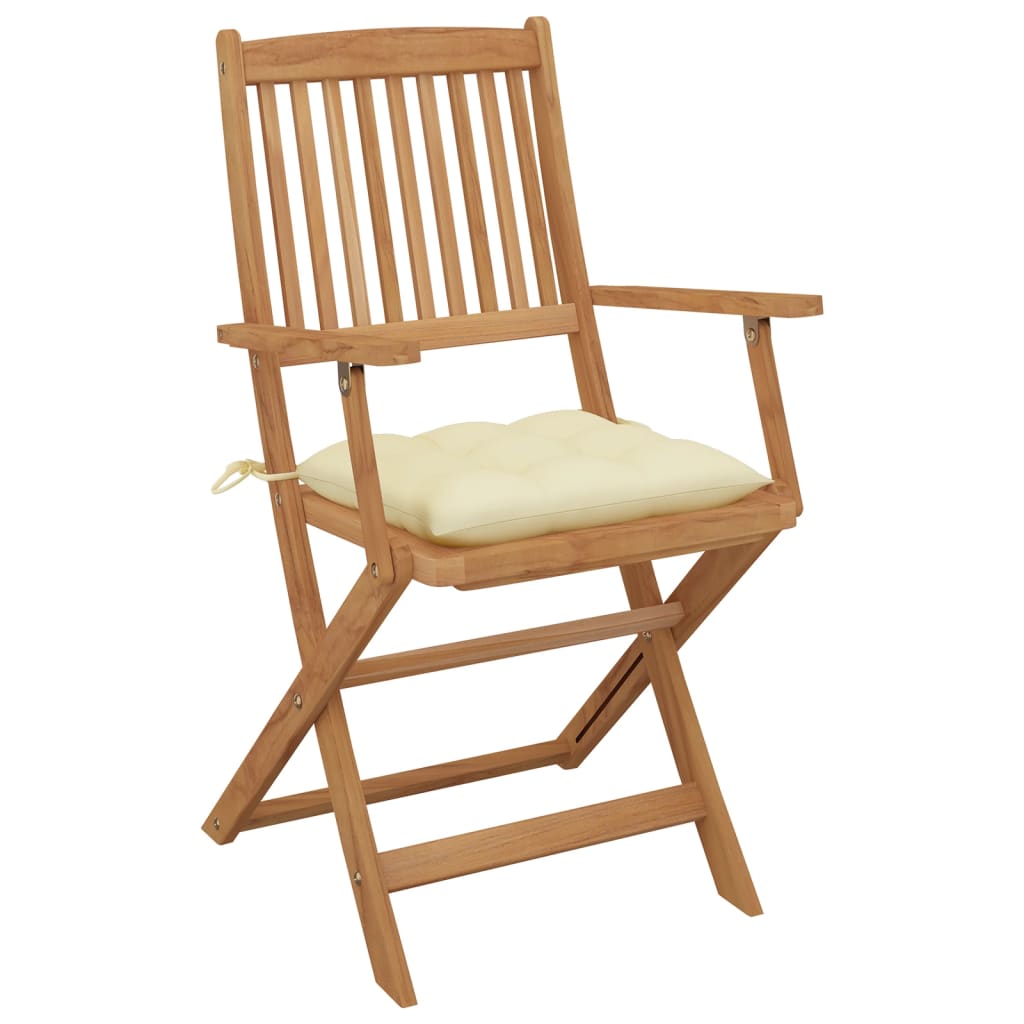 Folding Garden Chairs Set of 8 with Cushions Acacia Wood