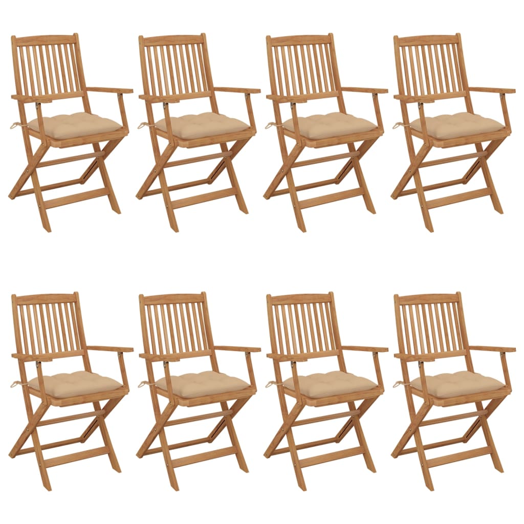 Folding Garden Chairs Set of 8 with Cushions Acacia Wood