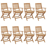 Folding Garden Chairs Set of 8 with Cushions Acacia Wood