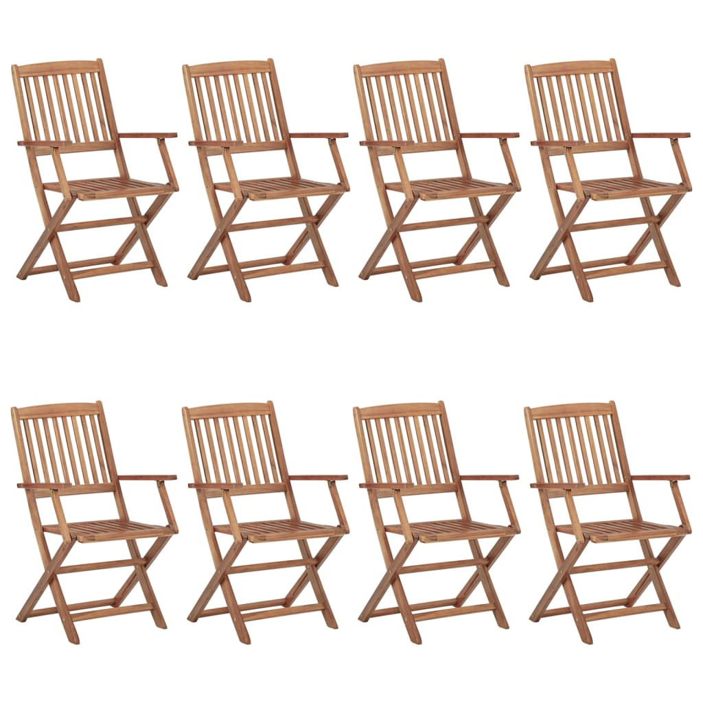 Folding Garden Chairs Set of 8 with Cushions Acacia Wood