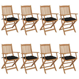 Folding Garden Chairs Set of 8 with Cushions Acacia Wood