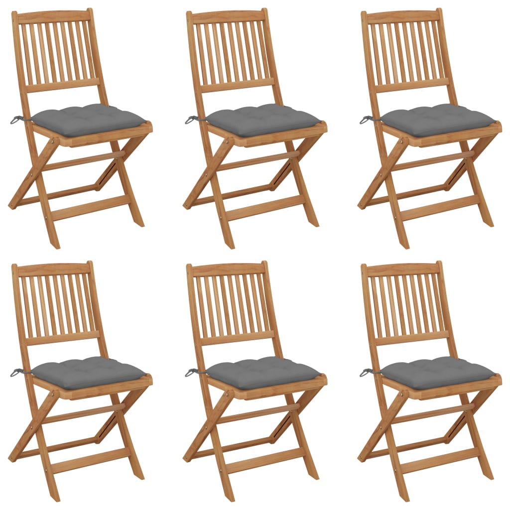 Chaises pliables de jardin lot de 6 avec coussins Bois d'acacia